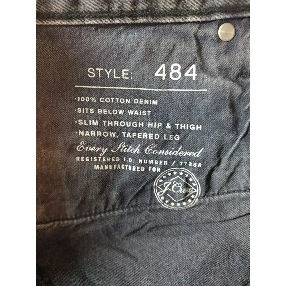 J.CREW 484 Jeans Mens 35x32 Black Tapered Leg Slim Cotton Western Grunge Goth